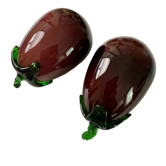 Glass Art Vegetables Purple Eggplant Pair And Jalapeño Pepper Vintage EUC - Picture 6 of 14